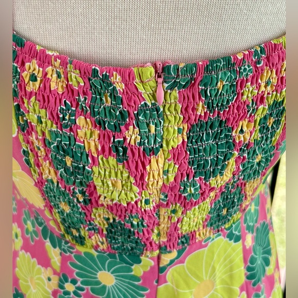 Glamorous Pink Green Yellow Size 8 Dress Floral Tie Back Square Neck Side Split - Picture 9 of 13